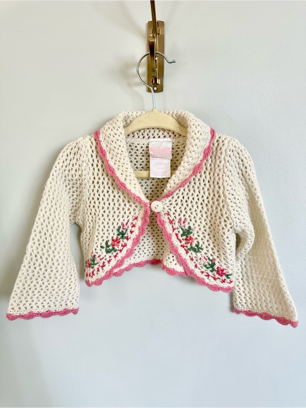 Nanette Girls 18M Crochet Cardigan Floral Embroidered Cottagecore Sweater